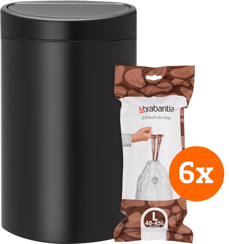 Brabantia Touch Bin 40L Matte Black + Trash Bags (120 units) Main Image