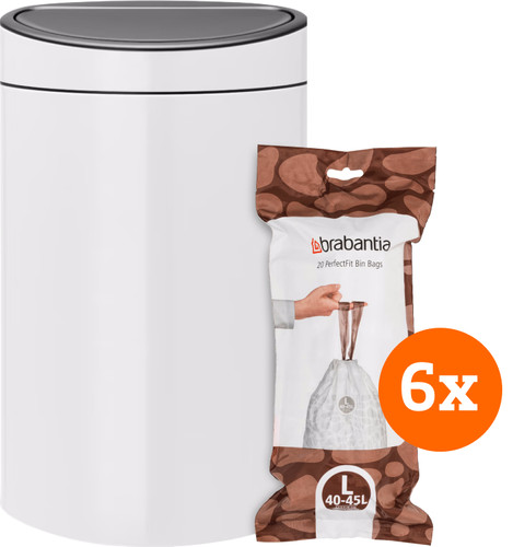 Brabantia Touch Bin 40 Liter White + Vuilniszakken (120 stuks) Main Image