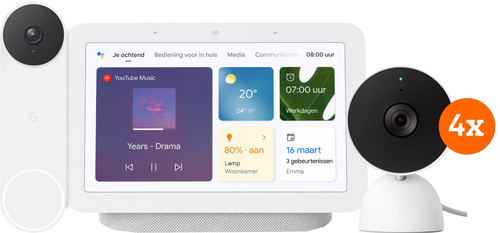 Google Nest Cam Indoor Wired 4-pack + Nest Deurbel + Nest Hub 2 Main Image