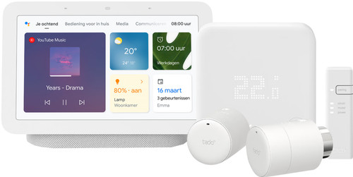 Contractie optie moeder Tado Slimme Thermostaat V3+ Startpakket + 2 radiatorknoppen + Google Nest  Hub 2 Chalk - Coolblue - Voor 23.59u, morgen in huis