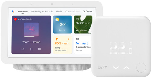 Tado Slimme Thermostaat V3+ Startpakket + Google Nest Hub Chalk - Coolblue - Voor 23.59u, morgen in huis