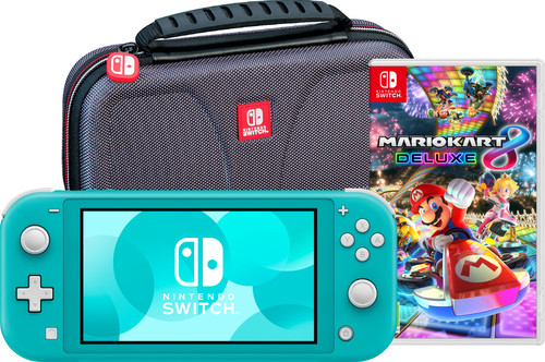 Nintendo Switch Lite Turquoise + Mario Kart 8 Deluxe + Bigben Travel Case Main Image