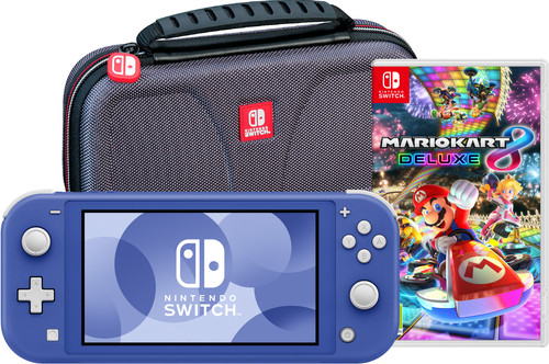 Nintendo Switch Lite Blue + Mario Kart 8 Deluxe + Bigben Travel Case Main Image