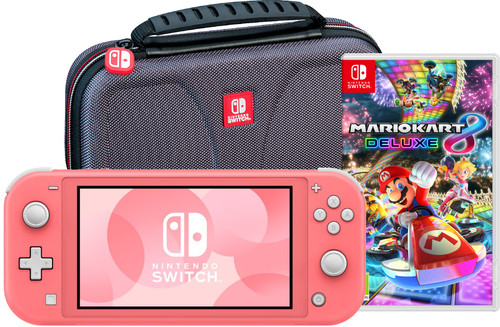 Nintendo Switch Lite Coral + Mario Kart 8 Deluxe + Bigben Travel Case Main Image