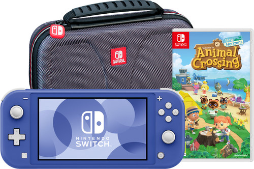 Nintendo Switch Lite Blue + Animal Crossing New Horizons + Bigben Travel Case Main Image