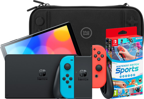 Nintendo Switch OLED Blue/Red + Nintendo Switch Sports + BlueBuilt Travel Case Main Image