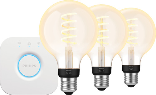 Philips Hue Filament White Ambiance Globe 3-pack + Bridge Main Image