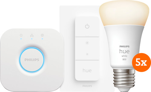 Philips Hue White Starter Pack E27 met 5 lampen, dimmer + bridge Main Image