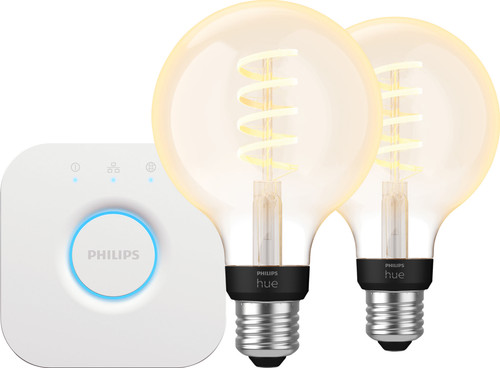 Philips Hue Filament White Ambiance Globe 2-Pack + Bridge Main Image