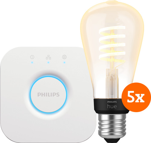 Philips Hue Filament White Ambiance Edison 5-pack + Bridge Main Image