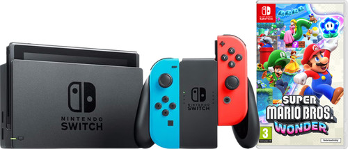 Nintendo Switch Rood/Blauw + Super Mario Bros. Wonder Main Image