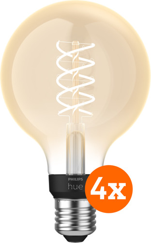 Philips Hue Filament Light White Globe E27 4-pack Main Image