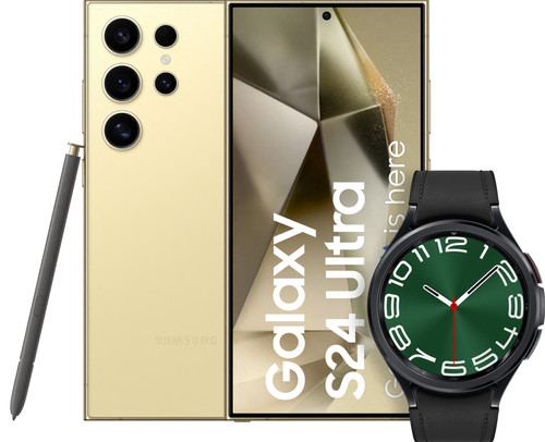 Samsung Galaxy S24 Ultra 256GB Geel 5G + Galaxy Watch 6 Classic Zwart 47mm Main Image