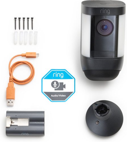 - DE BESTE RING SPOTLIGHT CAM PRO - ACCU - ZWART + USB-C ZONNEPANEEL
