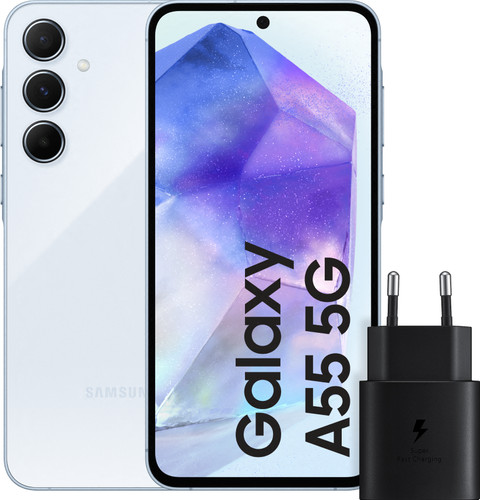 Samsung Galaxy A55 128GB Lichtblauw 5G + Samsung 25 Watt Snellader Zwart Main Image