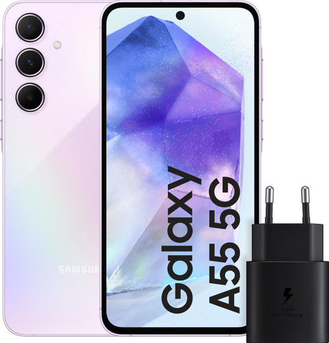 Samsung Galaxy A55 128GB Pink 5G + Samsung 25W Fast Charger Black Main Image