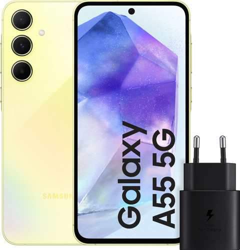 Samsung Galaxy A55 128GB Geel 5G + Samsung 25 Watt Snellader Zwart Main Image