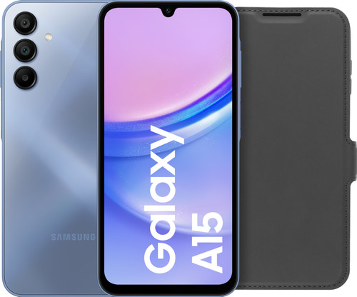 Samsung Galaxy A15 128GB Blauw 4G + BlueBuilt Book Case Zwart Main Image