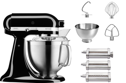 KitchenAid 5KSM185PSEOB Onyx Black + Pasta Roller and Cutter Set (3-piece) Main Image