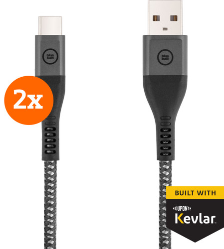 BlueBuilt USB-A to USB-C Cable 1.5m Kevlar Black Duo Pack Main Image