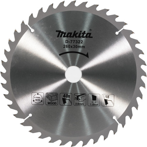 Makita Radial Arm Saw Blade 260x30 40T Main Image