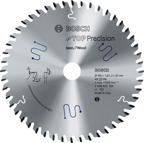 Bosch Circular Saw Blade Top Precision Best for Wood, 165x20x1.8mm, 48T Main Image