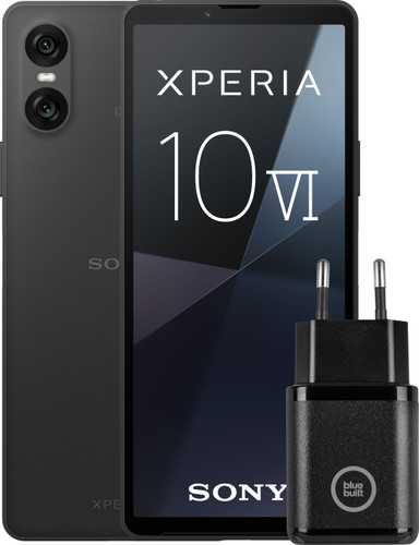 Sony Xperia 10 VI 128GB Zwart 5G + BlueBuilt Oplader met Usb C Poort 30W Zwart Main Image