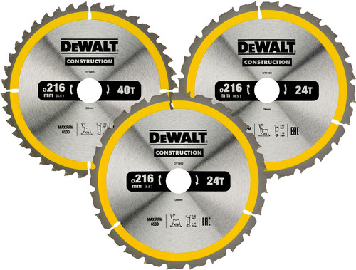 DeWalt Cirkelzaagbladenset 216mm 3-delig 24T (2x), 40T Main Image