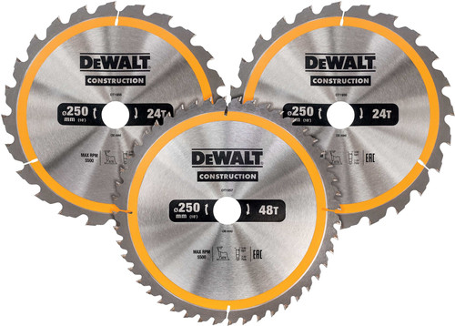 DeWalt Circular Saw Blades Set 250mm 3-piece 24T (2x), 48T Main Image