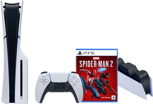 PlayStation 5 Slim Disc Edition + Spider-Man 2 + Oplaadstation Main Image