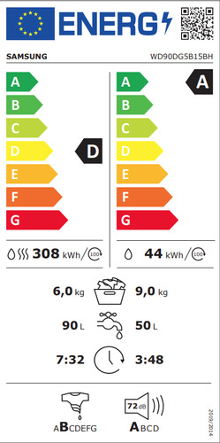 Samsung WD90DG5B15BH EcoBubble - 9/6 kg energielabel