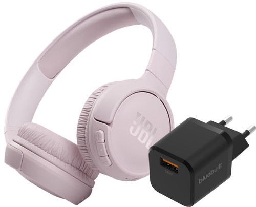 JBL Tune 510BT Pink + BlueBuilt Quick Charge Charger with USB-A Port 18W Black Main Image