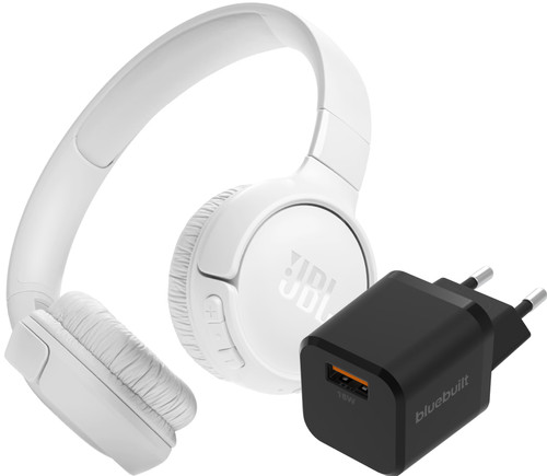 JBL Tune 520BT Wit + BlueBuilt Quick Charge Oplader met Usb A Poort 18W Zwart Main Image