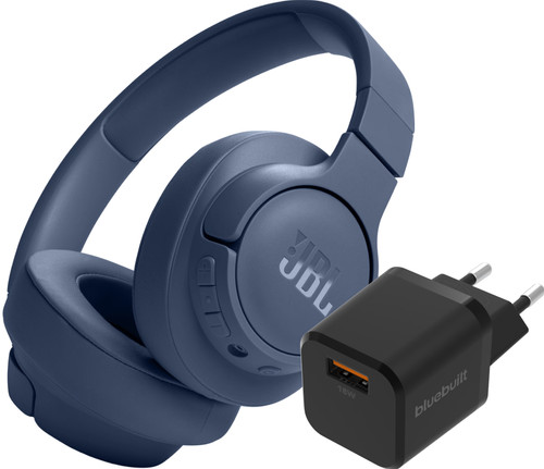 JBL Tune 720BT Blue + BlueBuilt Quick Charge Charger with USB-A Port 18W Black Main Image