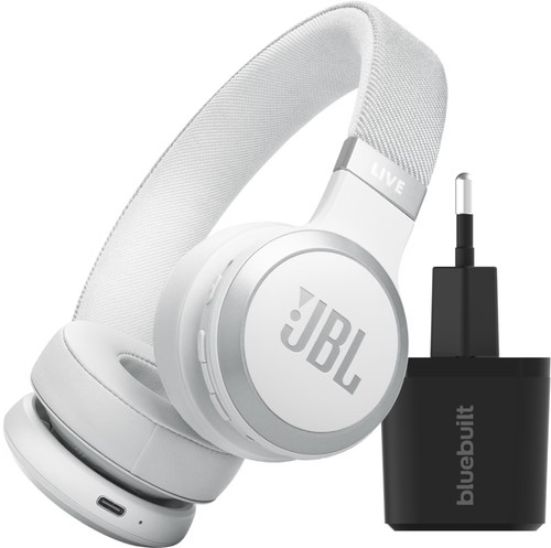 JBL Live 670NC White + BlueBuilt Quick Charge Charger with USB-A Port Main Image