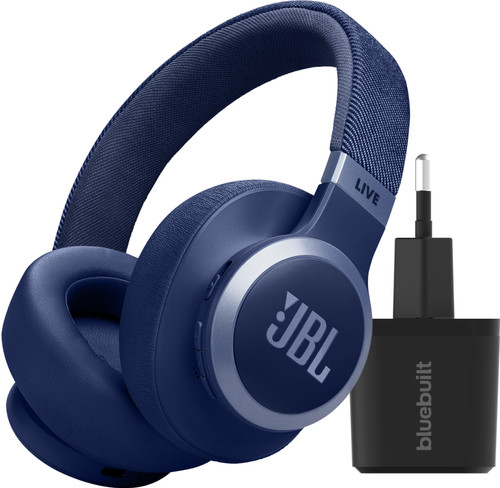 JBL Live 770NC Blue + BlueBuilt Quick Charge Charger with USB-A Port Main Image