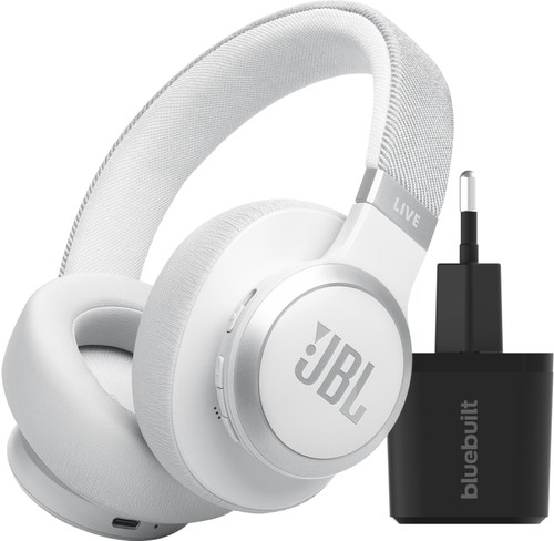 JBL Live 770NC White + BlueBuilt Quick Charge Charger with USB-A Port Main Image