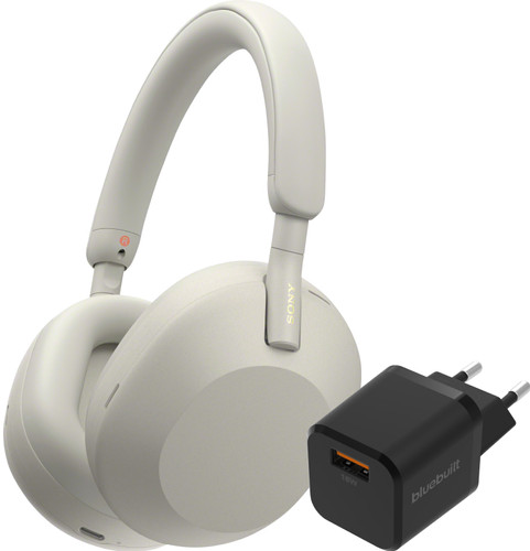 Sony WH-1000XM5 Zilver + BlueBuilt Quick Charge Oplader met Usb A Poort 18W Zwart Main Image