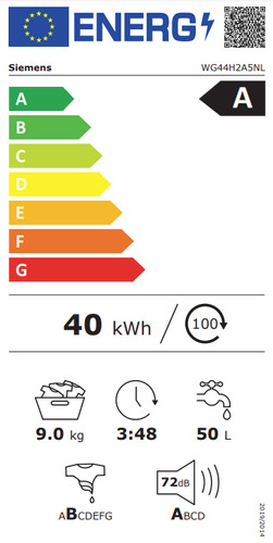 Siemens WG44H2A5NL intelligentDosing energy label