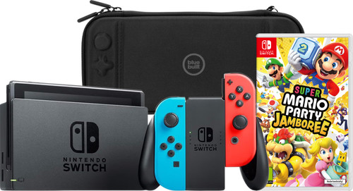 Nintendo Switch Rood/Blauw + Mario Party Jamboree + BlueBuilt Beschermhoes Main Image