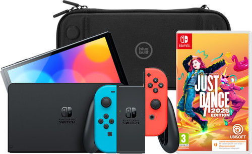 Nintendo Switch OLED Blauw/Rood + Just Dance 2025 + BlueBuilt Beschermhoes Main Image