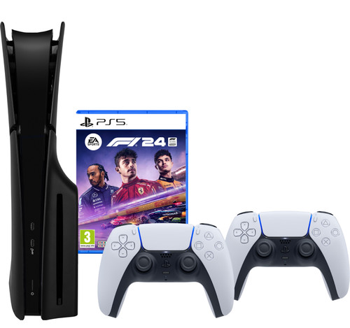 PlayStation 5 Slim Disc Edition + F1 24 + Covers Black + Extra Controller White Main Image