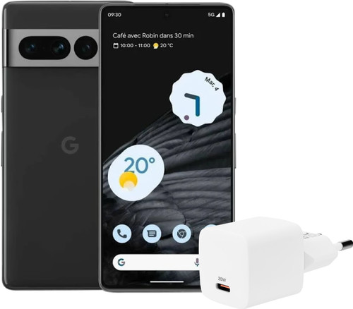 Google Pixel 7 Pro 128GB Zwart + BlueBuilt Oplader met Usb C Poort 20 Watt Wit Main Image