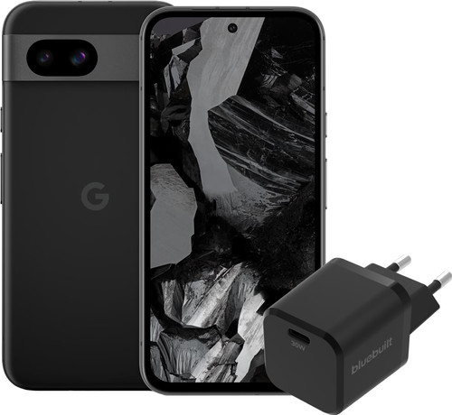 Google Pixel 8a 128GB Zwart 5G + BlueBuilt Oplader met Usb C Poort 30W Zwart Main Image