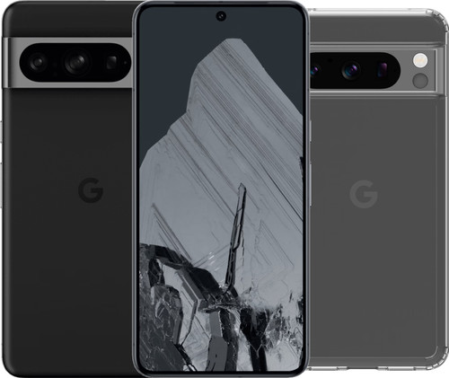 Google Pixel 8 Pro 128GB Zwart 5G + BlueBuilt Protective Back Cover Transparant Main Image