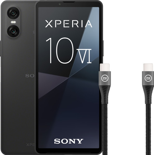 Sony Xperia 10 VI 128GB Zwart 5G + BlueBuilt Usb C Kabel 1,5m Nylon Zwart Main Image