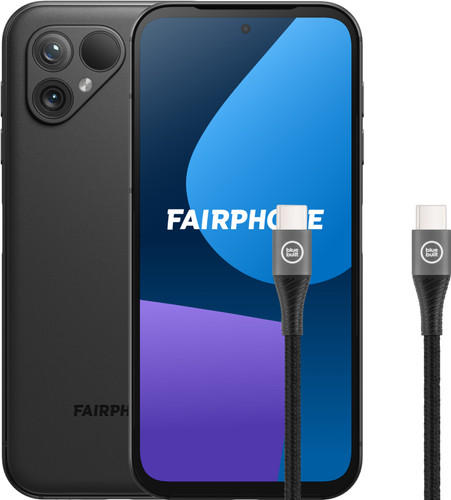 Fairphone 5 256GB Zwart 5G + BlueBuilt Usb C Kabel 1,5m Nylon Zwart Main Image