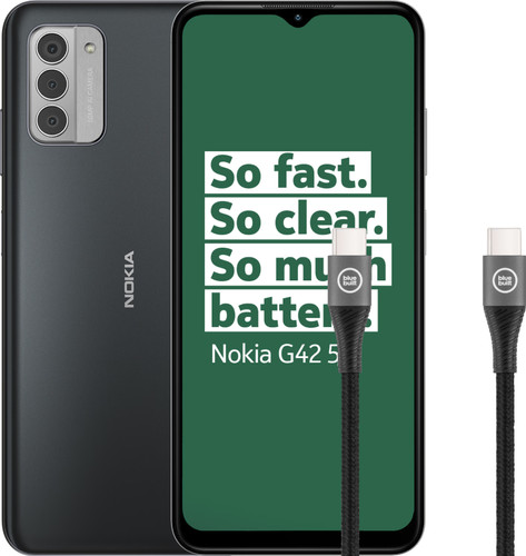 Nokia G42 128GB Zwart 5G + BlueBuilt Usb C Kabel 1,5m Nylon Zwart Main Image