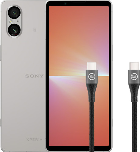 Sony Xperia 5V 128GB Zilver 5G  + BlueBuilt Usb C Kabel 1,5m Nylon Zwart Main Image