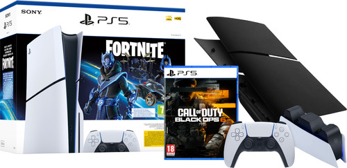 PS5 Slim Disc Edition Fortnite + Black Ops 6 + Covers + Extra Controller + Oplaadstation Main Image